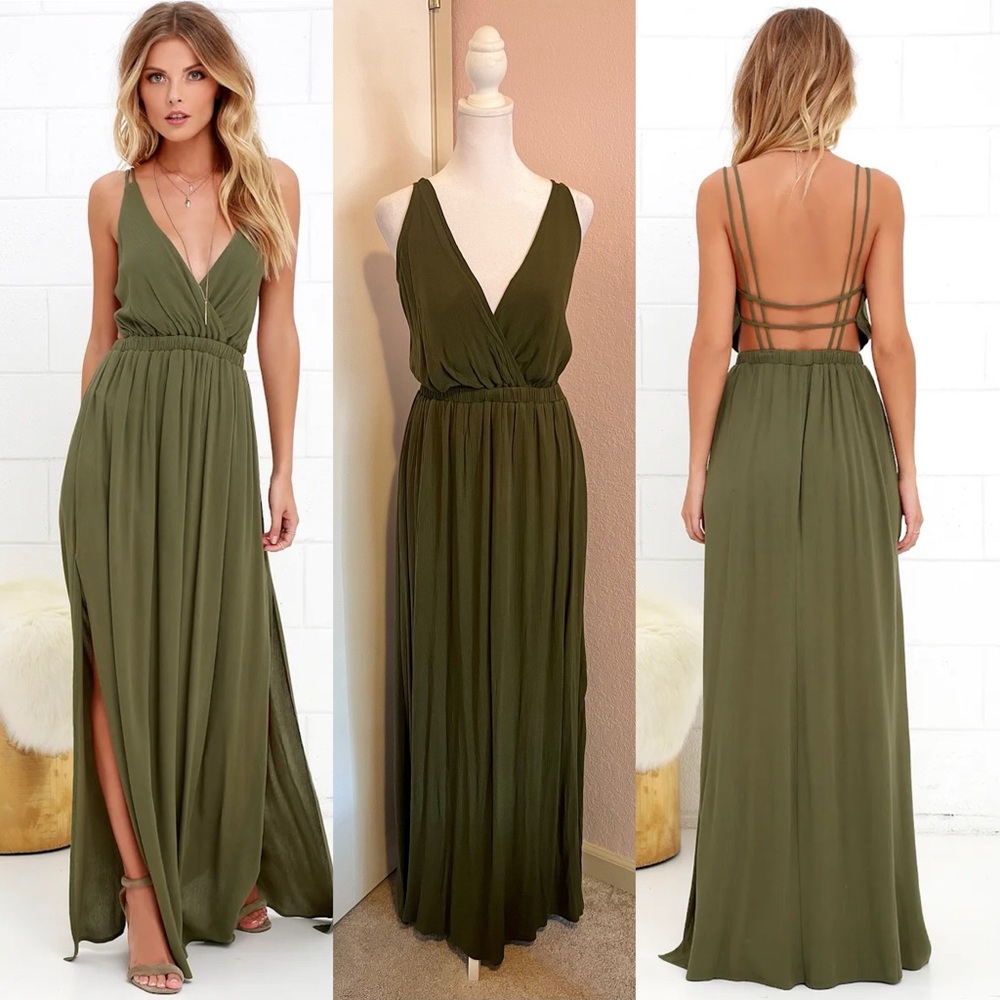 Lost in Paradise Olive Green Maxi Dress